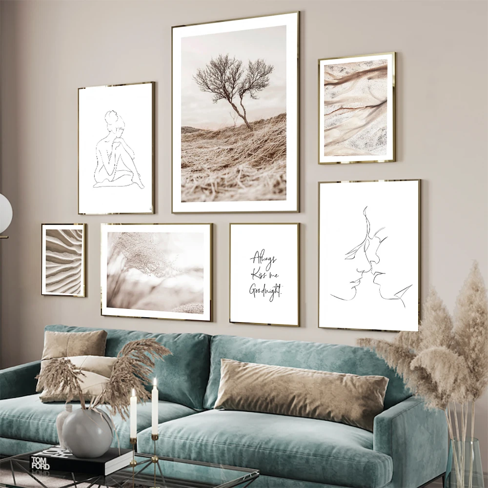 Современный Природа Бежевый постер Пейзаж Холст принты Always Kiss Me Goodnight настенная