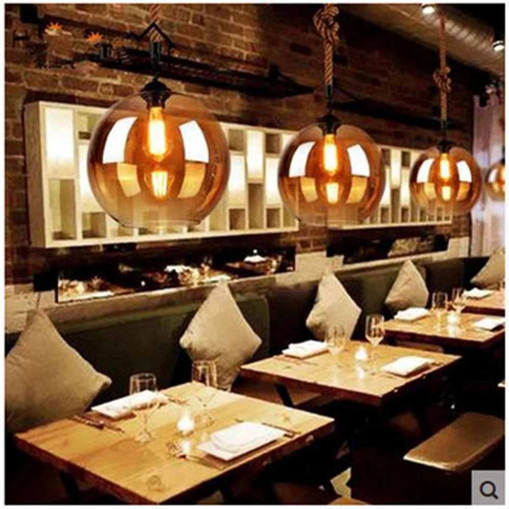 

Modern loft American personality hemp rope retro lighting bar table restaurant lamp creative glass clothing store chandelier