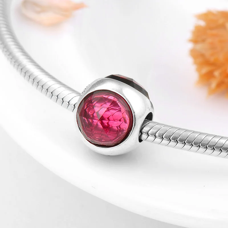 Женские браслеты из серебра 925 пробы винно-красные большие циркониевые бусины