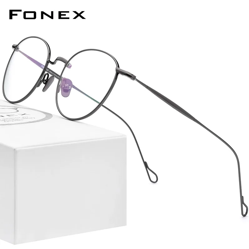 FONEX Titanium Glasses Women Vintage Round Myopia Optical Frame Prescription Eyeglasses Frame Men 2021 New Titan Eyewear F85645