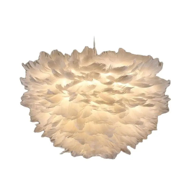 

Современный светодиодный подвесной светильник с белыми перьями E14 * 5, лампы для украшения гостиной, спальни, свадьбы, диаметр 60 см, 1458
