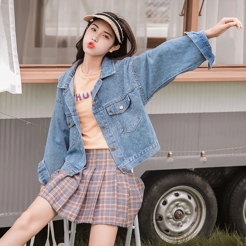 

Fashionable new short bat sleeves versatile denim jacket