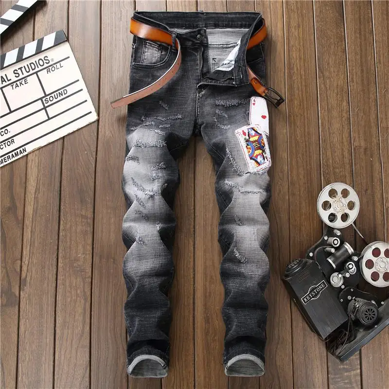 

Men's Fashion Denim Washed Trousers Jeans Slim Straight Pants