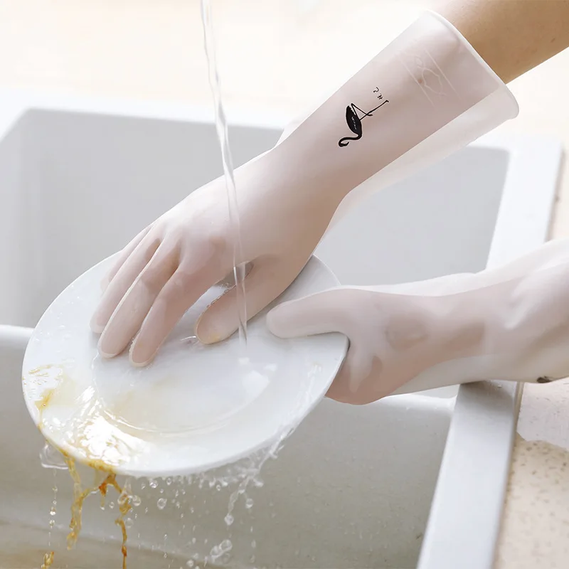 

White Dishwashing Leather Gloves Women's Durable Rubber Rubber Waterproof Plastic Clothes Household Kitchen Domestic Cleaning
