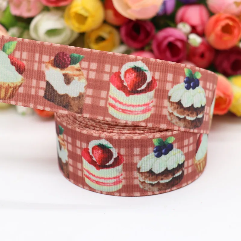 10 ярдов 1 дюйм 25 мм корсажные ленты с принтом торта для бантов волос материалы