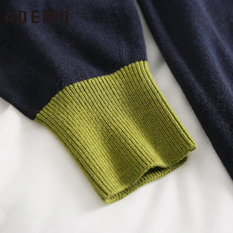 AOEMQ Christmas Party Sweaters Patchwork Zebra Striped Lantern Sleeve Sweater Creative Fashion Winter Women Clothing | Женская одежда