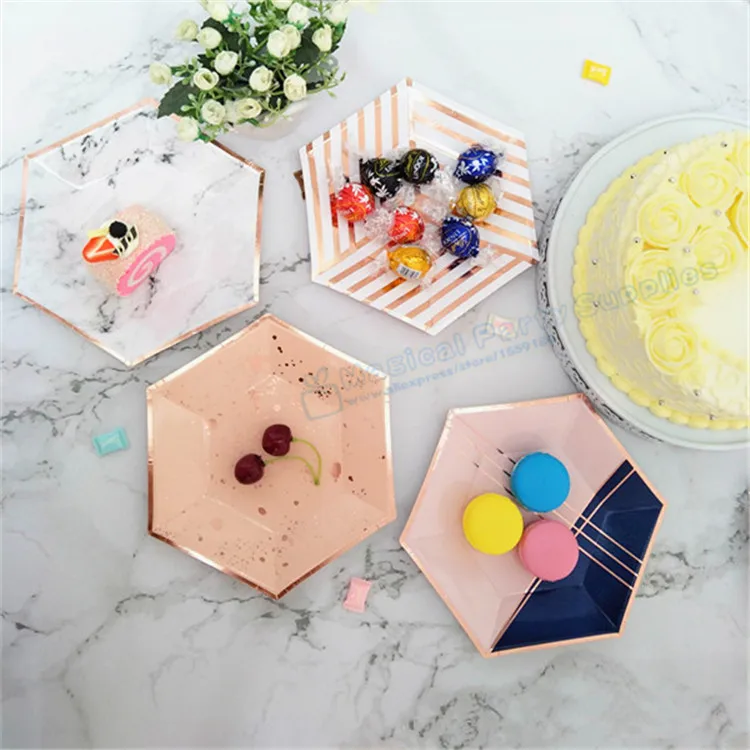 240 шт. шестигранные бумажные тарелки розового и темно синего цвета|tableware|tableware