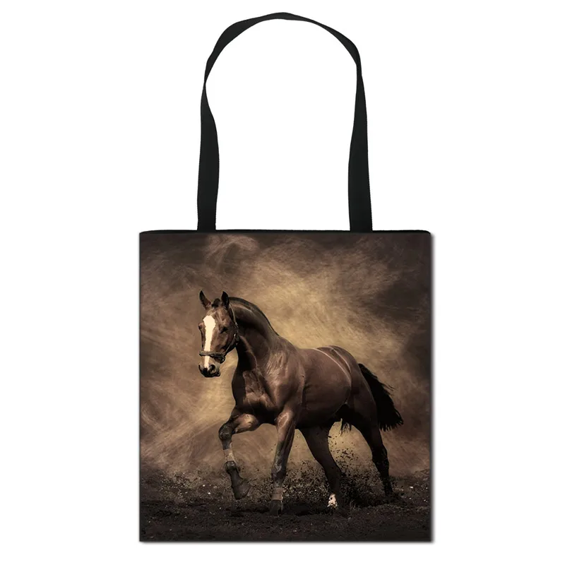 

Сумка-тоут женская холщовая, элегантная сумочка на плечо с изображением лошадей, вместительный саквояж для покупок, дорожный чемоданчик