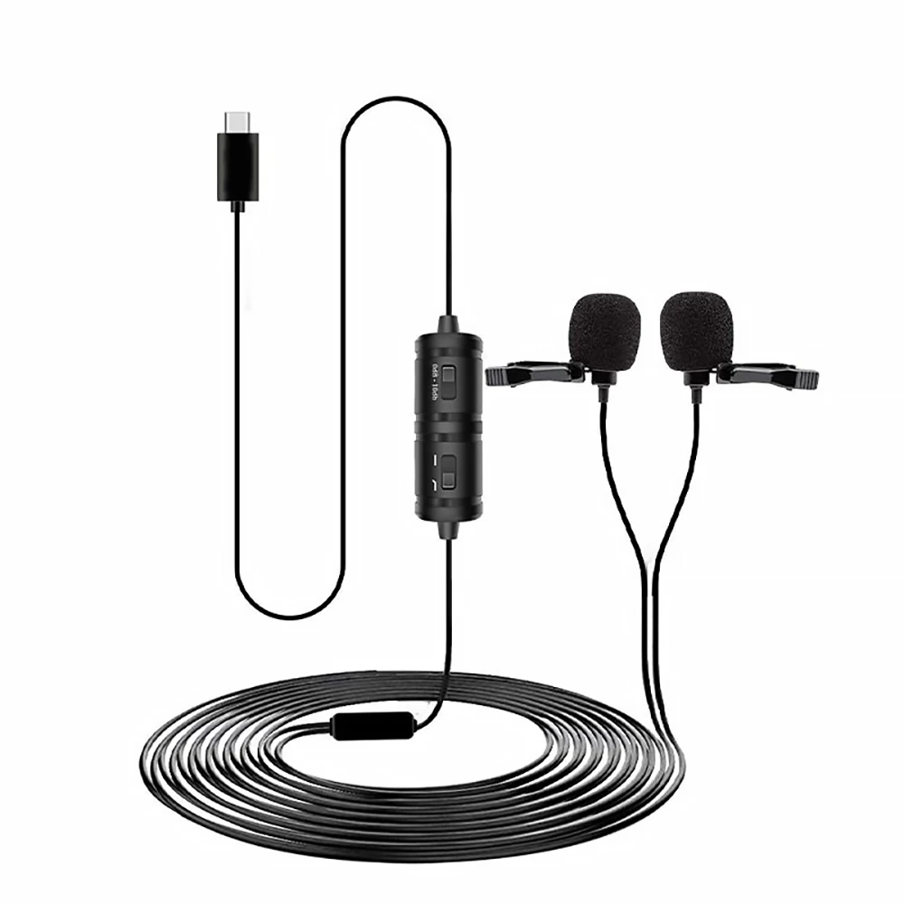 

Type-C Lapel Double Microphone Omnidirectional Mic With Easy Clip On System Perfect For Recording Interview Video Conference