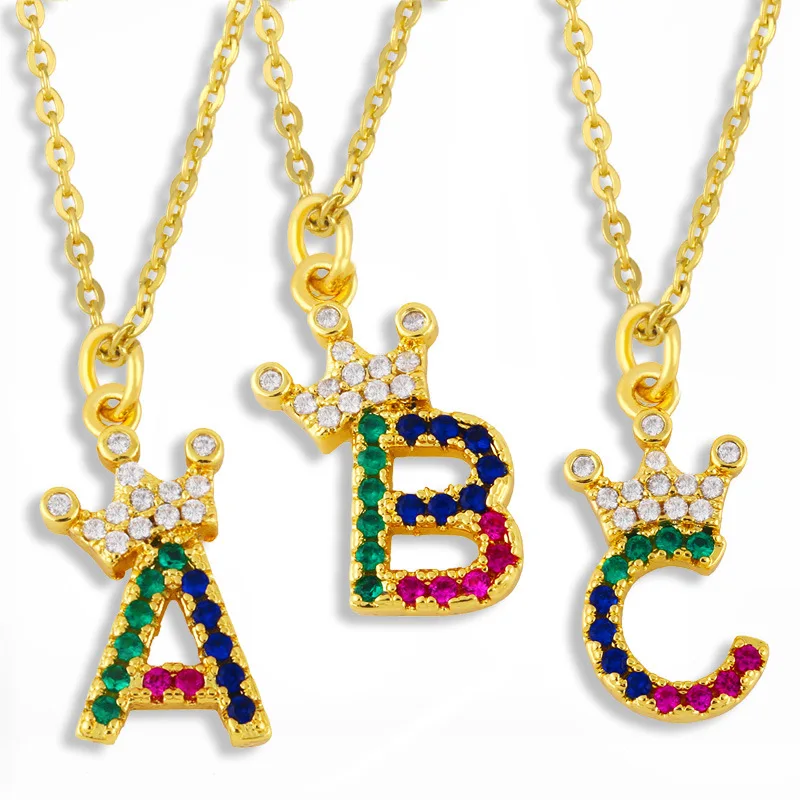 CZ Letter Initial Pendant Necklace for Women Men Cubic Zirconia Alphabet Crown Necklace Custom Name ABC A-Z Necklace Jewelry