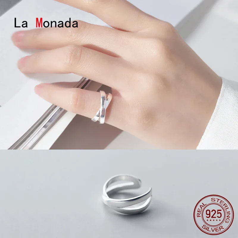 

La Monada Line Cross Silver Ring 925 Korean Adjustable Rings For Women Silver 925 Sterling Jewelry Plain Stylish Rings For Girls