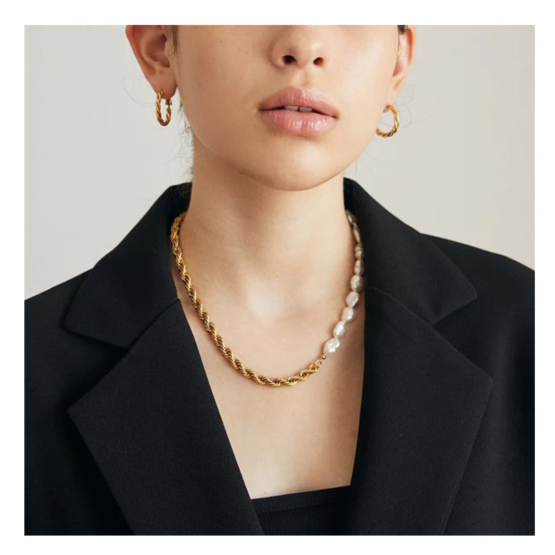 

Waterproof Stainless Steel Natural Pearl Necklace New Luxury Chain Collar Necklace Metal Gold Jewelry Women