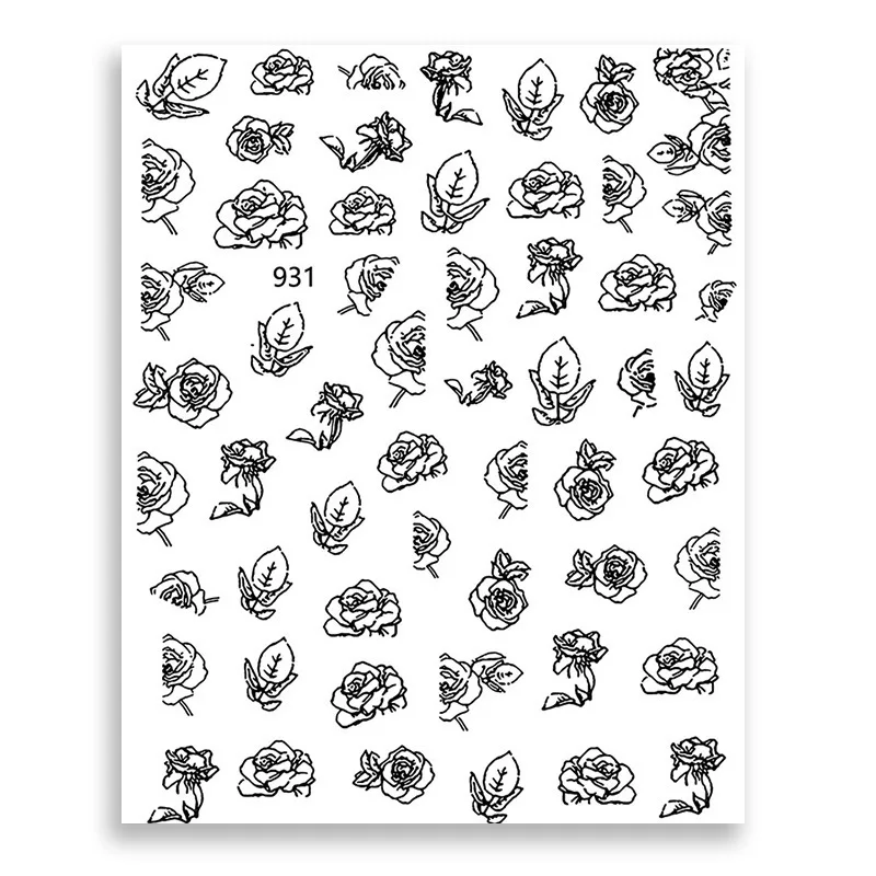 

1 Piece of Nail Art 3D Black and White Simple Japanese Rose DIY Nail Art Sticker Decal Decoration Cute Creative Accessories Hot