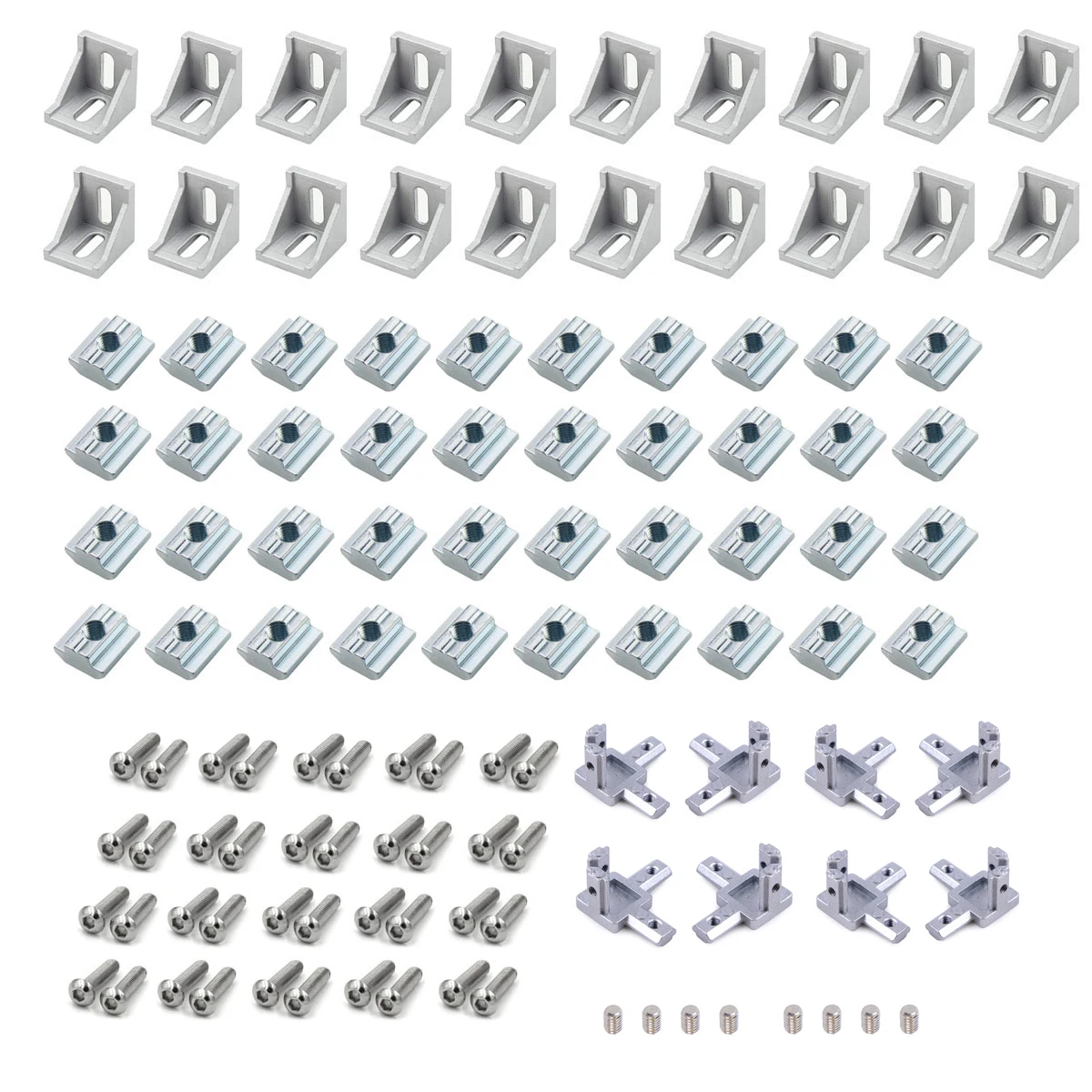 

133pcs 1720 Aluminum Profile 2020 3D Printer Builds Connector Bracket +20-M5 Nuts + M5x8mm Hex Socket Cap + Three Way Connectors
