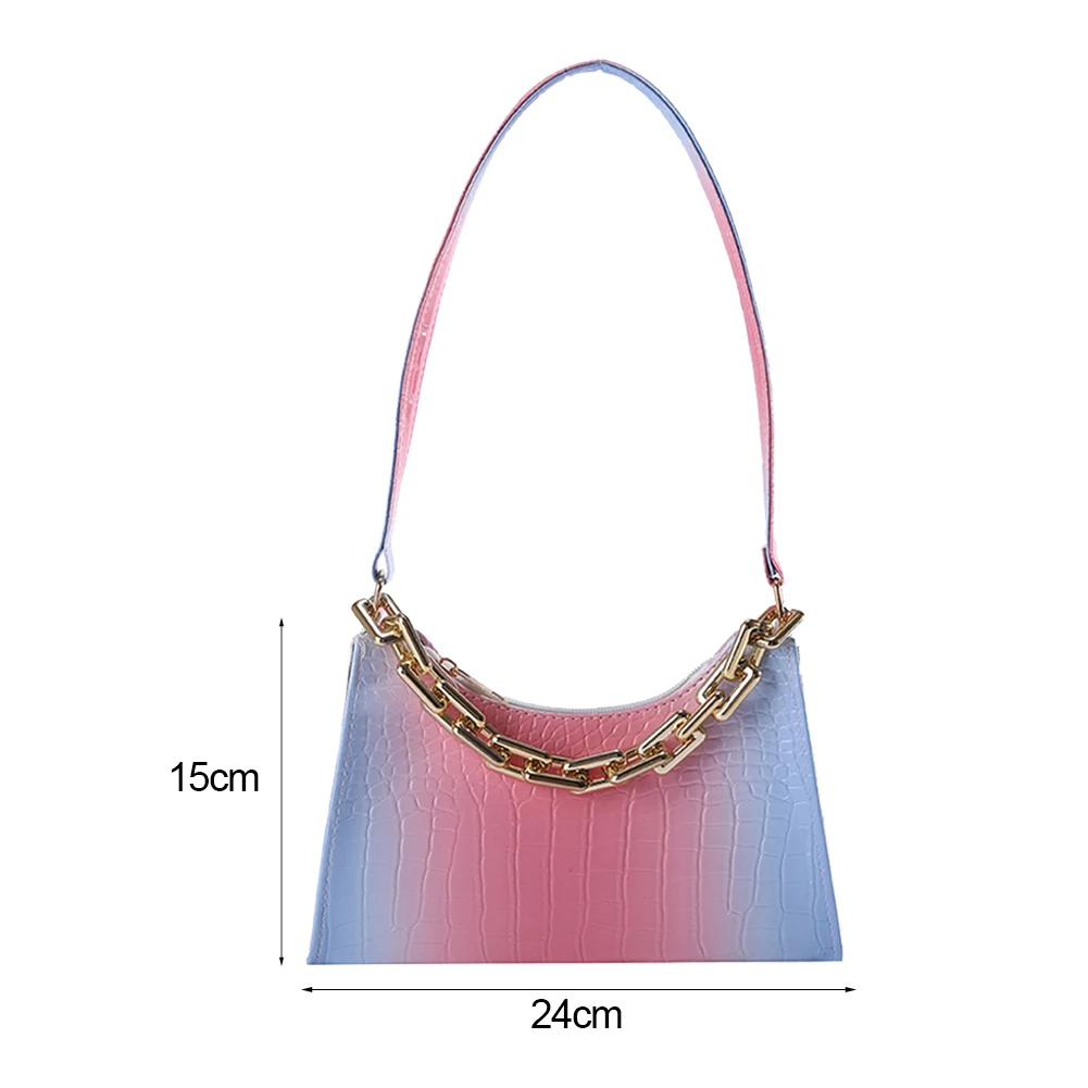

Fashion Gradient Color Alligator Pattern Shoulder Bags For Women Thick Chain PU Underarm Bag Casual Ladies Hobos Small Handbags