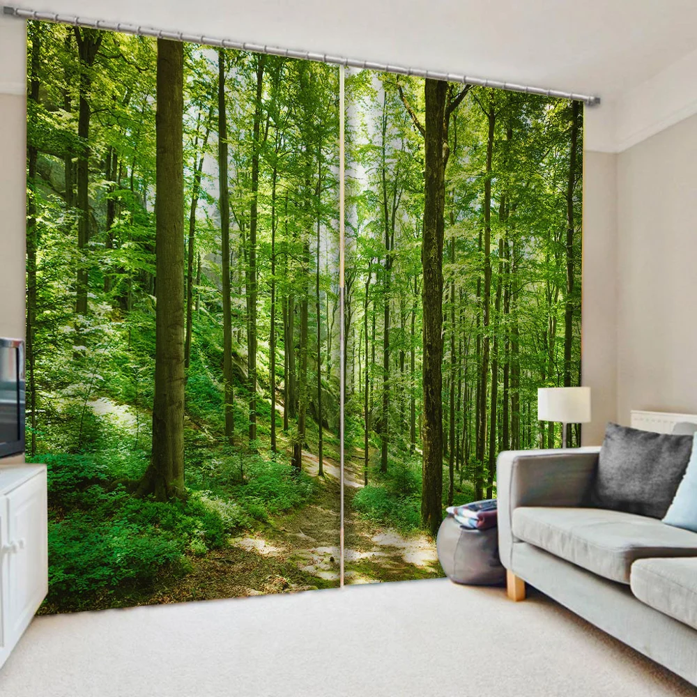 

Custom green forest curtain 3D Blackout Curtains For Living room Bedding room Drapes Cotinas