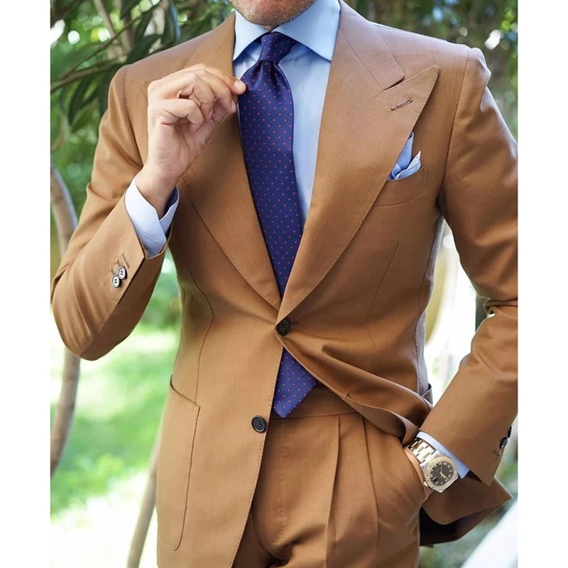 

2020 Autumn Classic Business Brown 2 Pieces Blazers+Trousers Suit Sets Men Latest Coat Pant Fashion Solid Slim Wedding Set