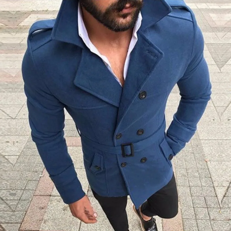 

Men's Slim Double Breasted Trench Long Jacket Overcoat Outwear Winter Newly