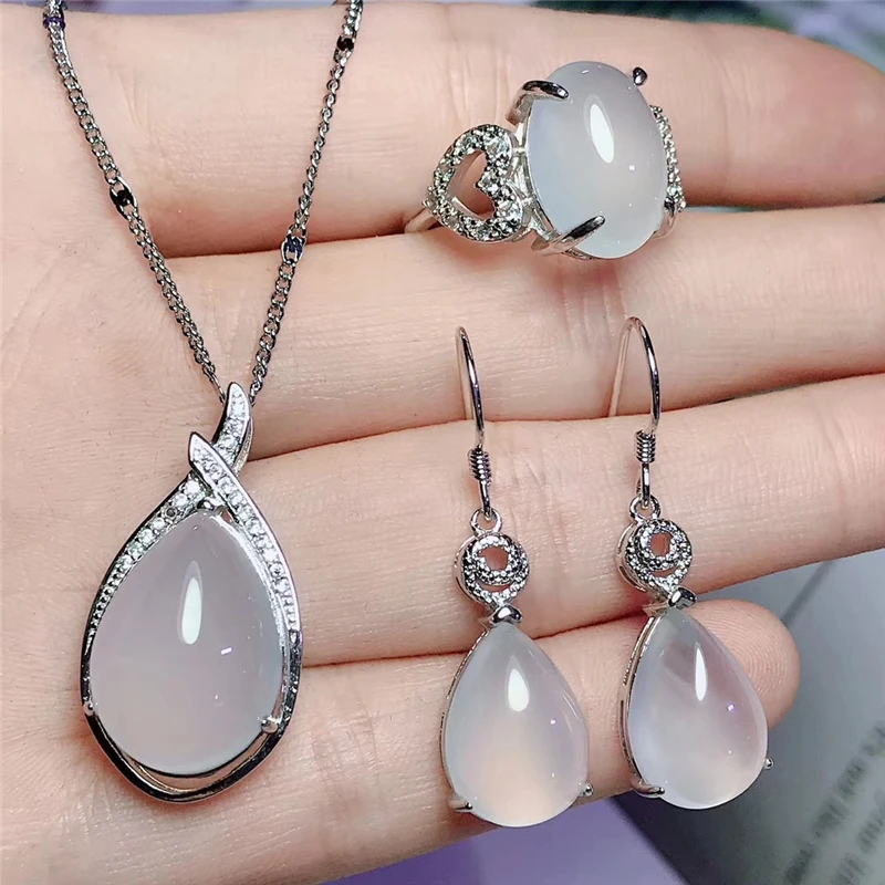 Jadery классический натуральный белый халцедон нефрит ювелирный набор для женщин