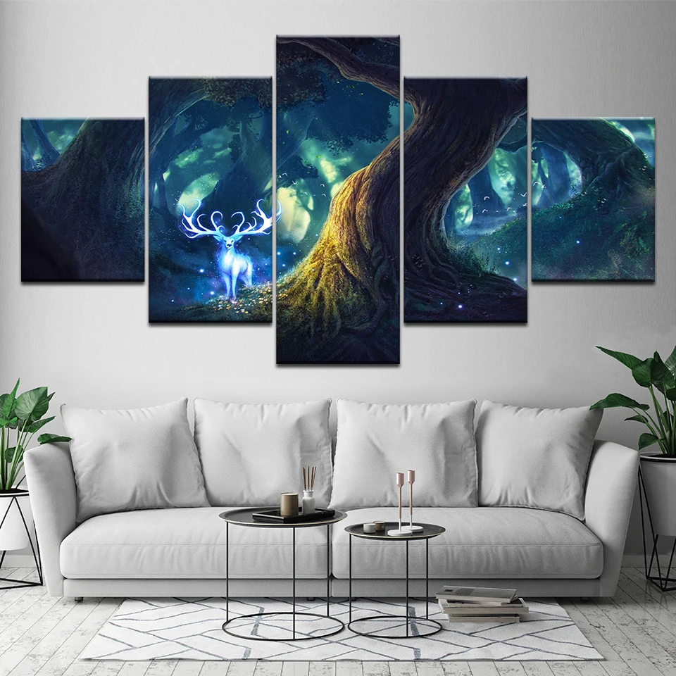 Картина на холсте Elf Deer in the Forest 5 шт. Настенная картина модульные обои плакат