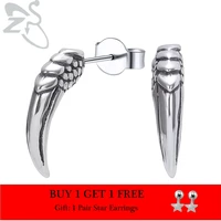 zs 316l stainless steel wing shape punk rock stud earrings for men boys hip hop earrings ear piercing jewelry accesorios mujer