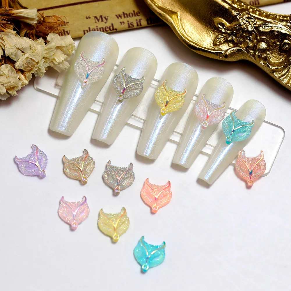 

10pcs Fox Nail Decoration Aurora Cartoon Colorful Fox Face Nail Charms Jewelry DIY Resin Manicure Accessories Nail Drill BD0428#