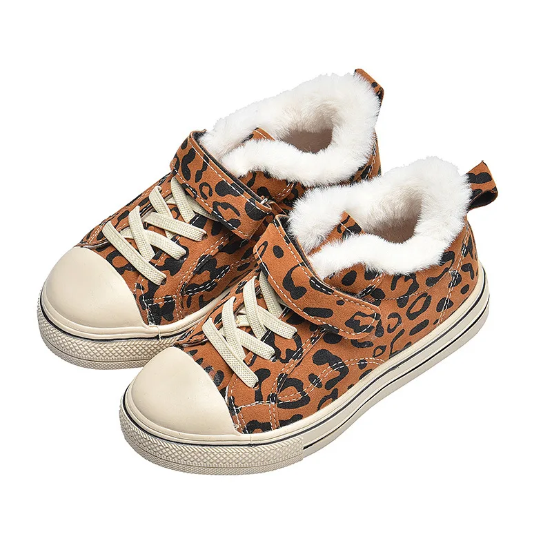 Детская обувь хлопковая Новинка 2019 года Сезон Зима бархатные леопардовые туфли