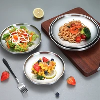 304 stainless steel dinner plates kitchen tableware round serving dishes tray coffee cake fruit dinnerware food utensils