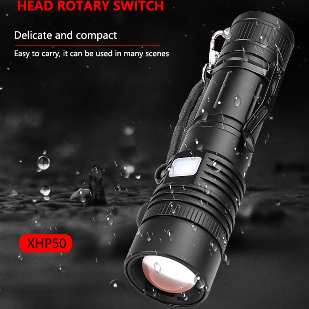 LED Flashlight XHP50.2 Powerful Flashlight USB Rechargeable Torch Zoom LED Torch Waterproof Flashlight by 18650 Battery