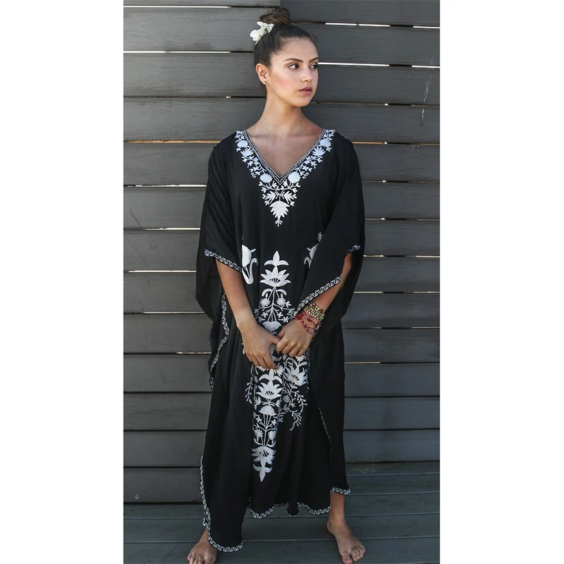 2021 красный в богемном стиле с цветочной вышивкой Свободное летнее пляжное платье