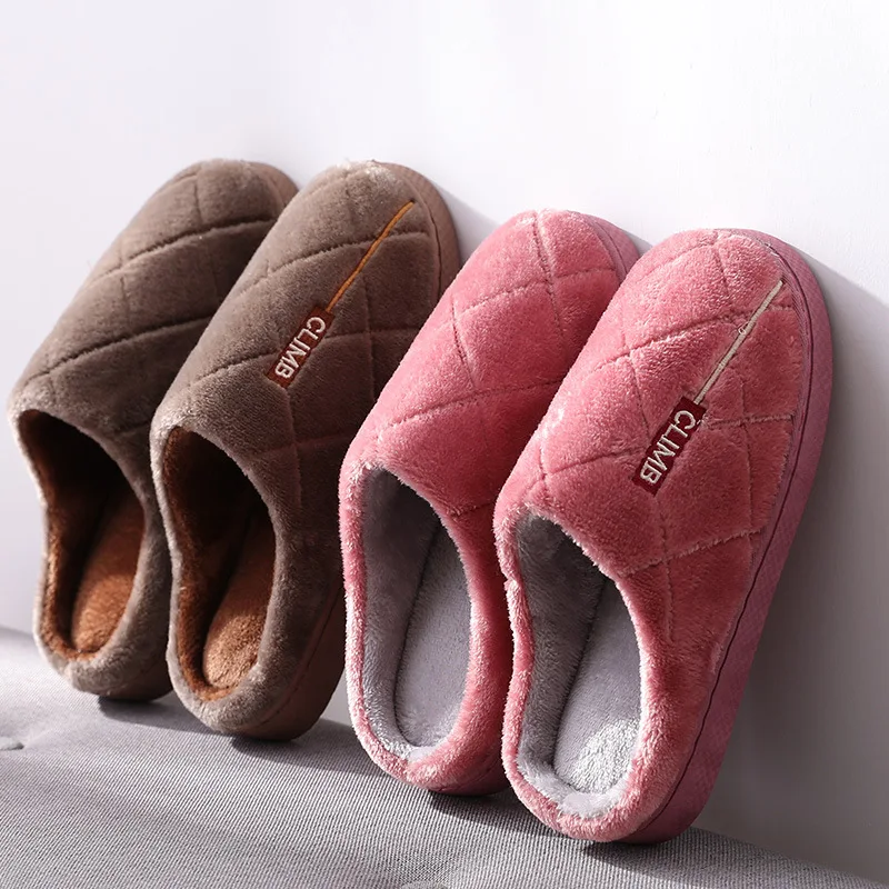 Женские зимние теплые Нескользящие замшевые меховые тапочки для мужчин и женщин
