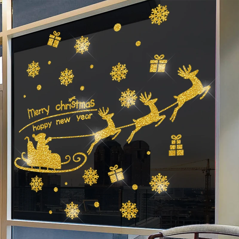 

[shijuekongjian] Father Christmas Window Stickers DIY Deers Snowflakes Wall Decals for Living Room New Year Home Decoration