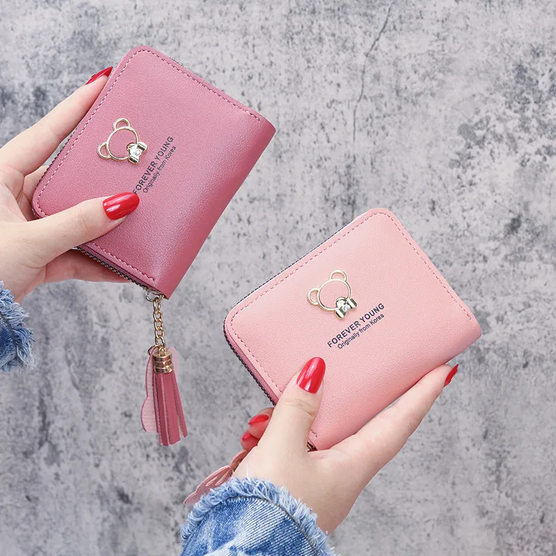 

Small wallet ladies short card bag bear zipper large capacity mobile phone bag hundred fashion clutch bag coin purse