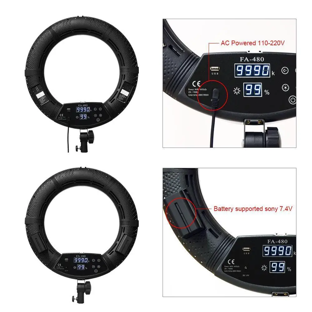 

Yidoblo FA-480 BLUETOOTH APP Control Ring Light Touch Screen 480PCS LED makeup Photography Ring lamp Dimmable 2800K-9900K