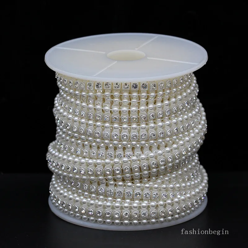 1 ряд ярд цепочка из жемчуга и бисера Кристальные стразы акриловая плоская
