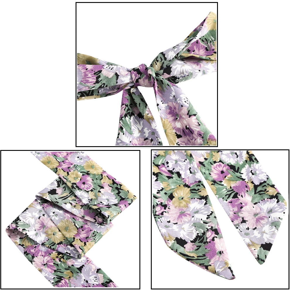 

Molans Floral Print Bow Long Ribbon Ponytail Scarf Hair Tie Scrunchies Hairband Women Girls Elastic Hair Bands Hair Accessories