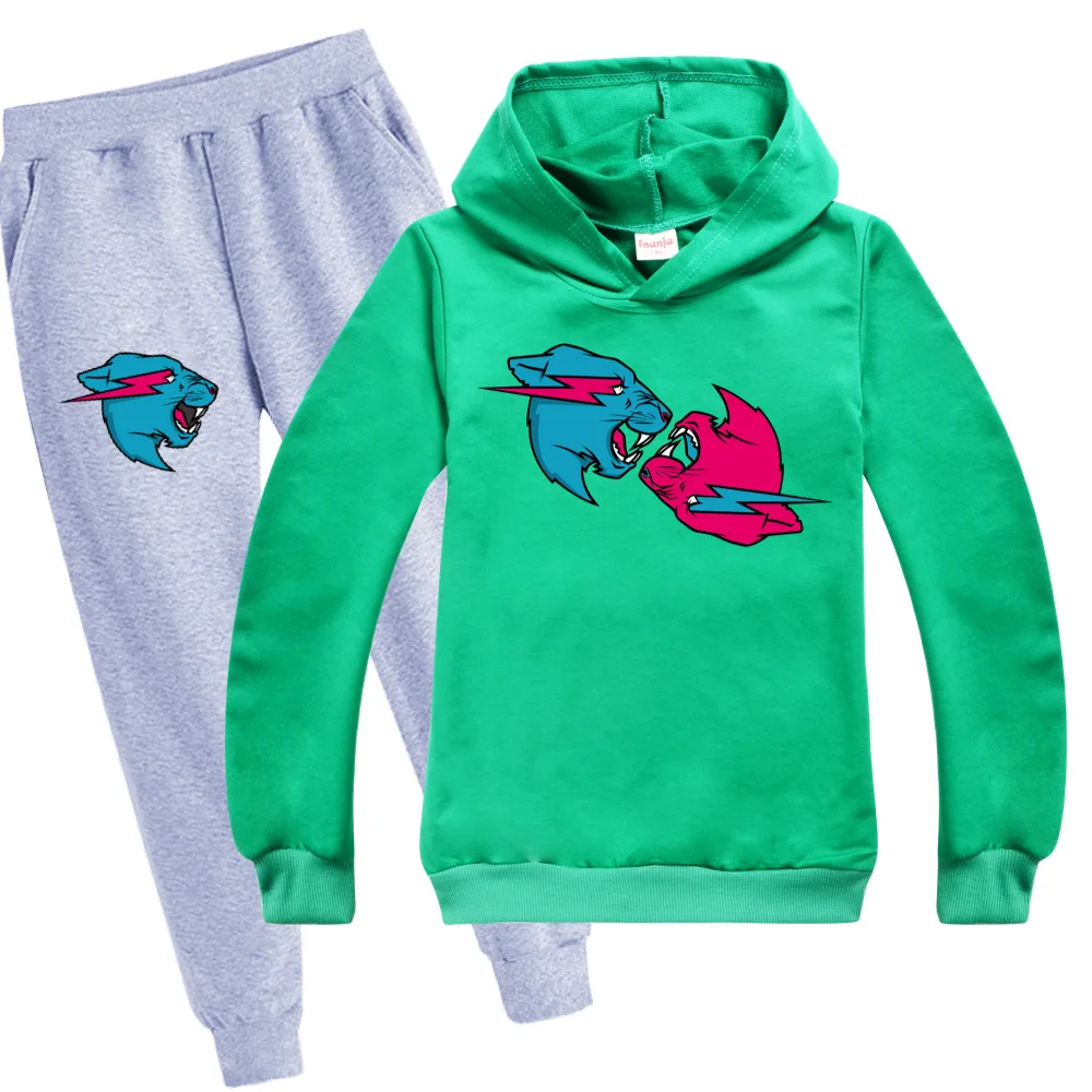 Casual Boys Clothes 2PCS Set Children's Cartoon Cat 3D Print Cotton Hooded + Pants Boys Kids Sportswear Tracksuit Girls Suit