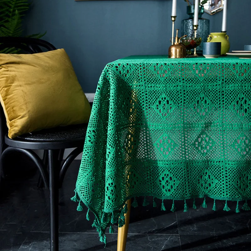 Зеленая пасторальная кружевная скатерть крючком винтажная Декоративная сделай