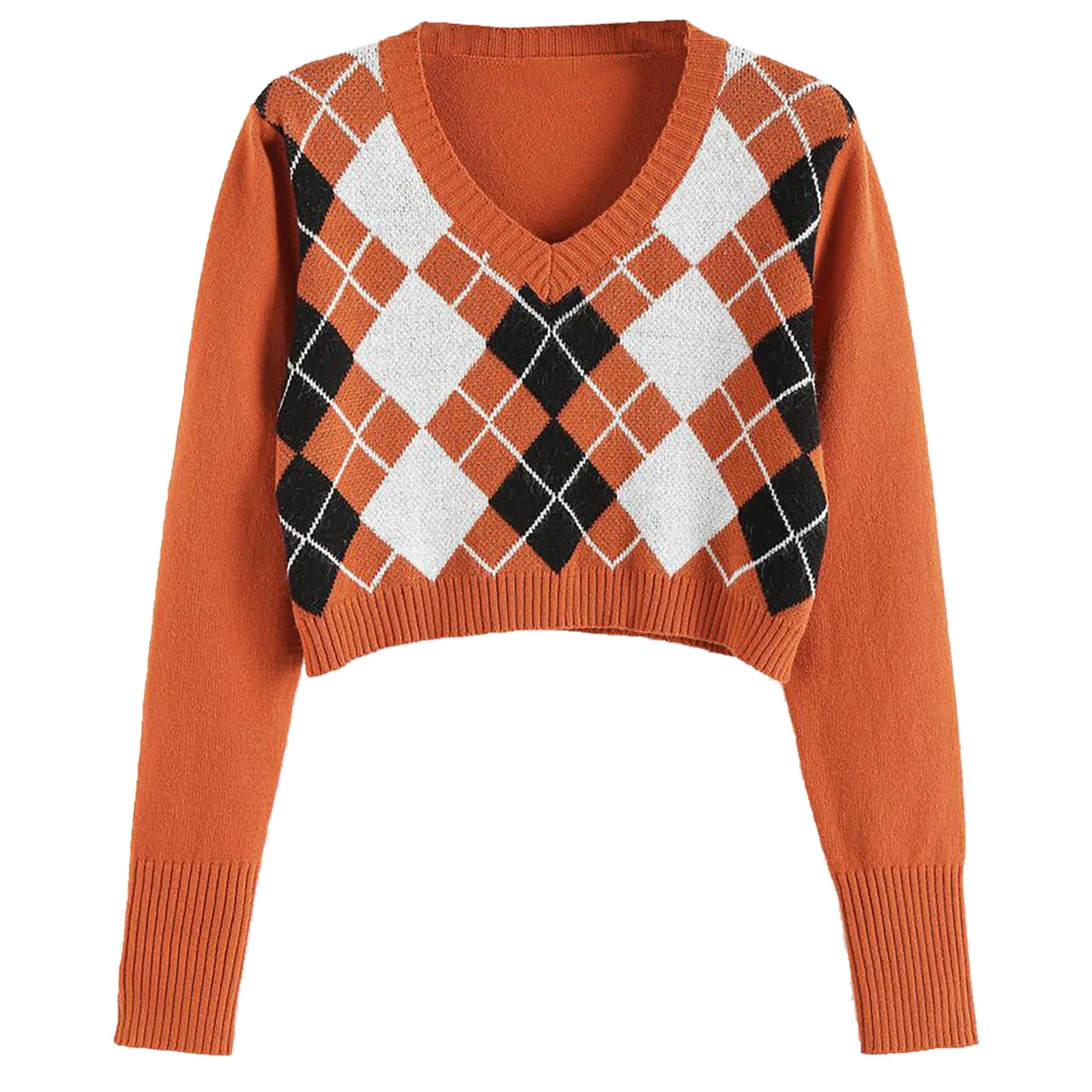

Fashion Women's Argyle Pattern Long Sleeve England Style Sweaters Ladies Top Basic Pullover Jumper Batwing Sweaters Loose Top