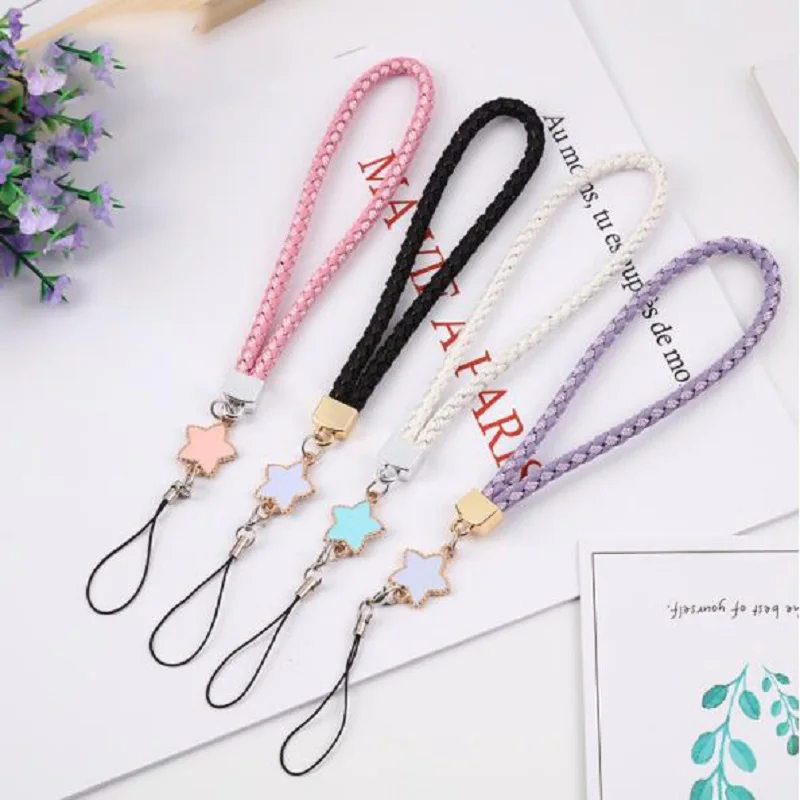 

Woven Leather Pentagram Mobile Phone Lanyard Star Shape Woven Bracelet Short Keychain Rope ID Lanyard Key Phone Straps