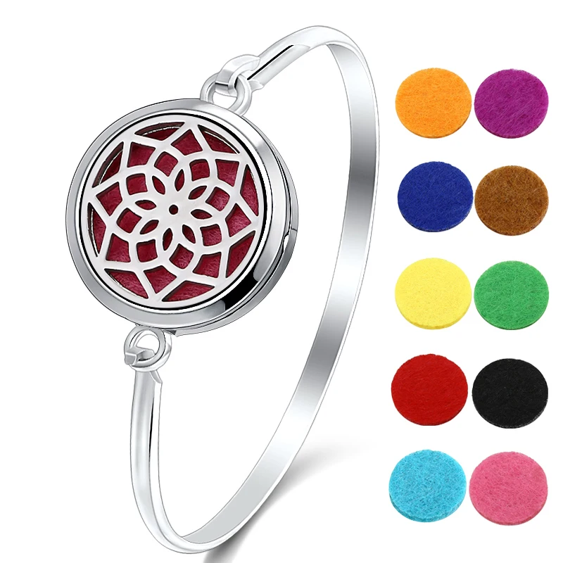 

Flower Aromatherapy Diffuser Magentic Locket Bracelet 316L Stainless Steel Bangles 10pcs Felt Pads as Gift
