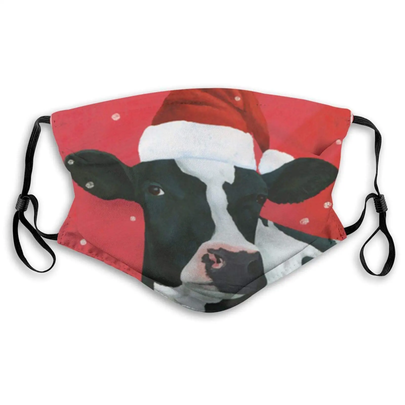 

Cow Print In Santa Hat And Snowflake Reusable Cloth Face Mask With Filter Pocket And Nose Wire Fashion Design Balaclava Washable