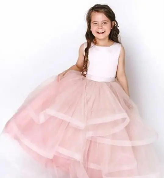 Pink First Communion Dress Tulle O Neck Children Princess Pageant Gown Flower Girl Dresses for Weddings and Party