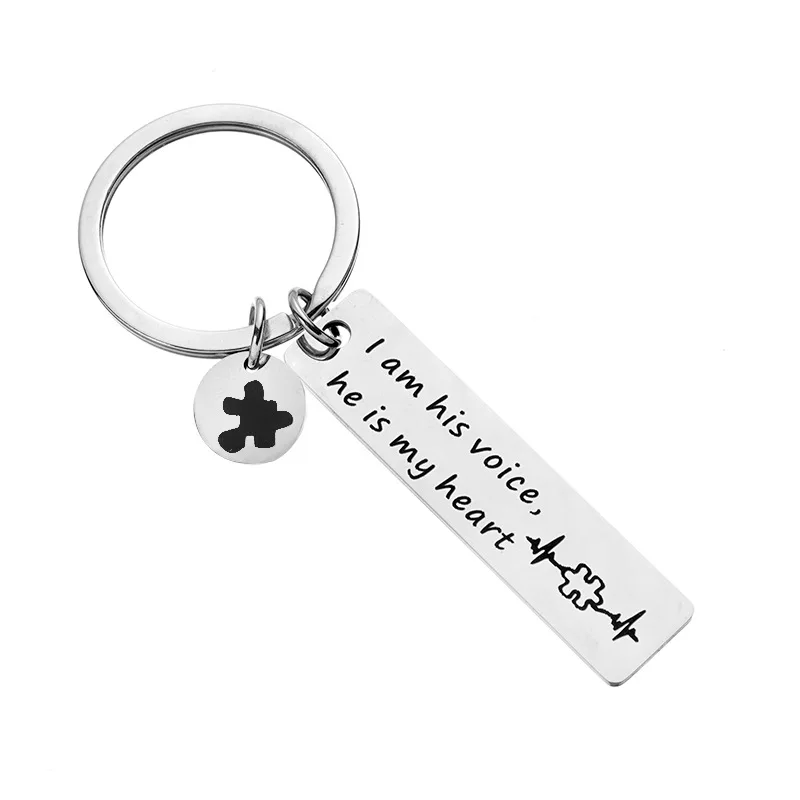 

Autism Awareness Keychain Autistic Children Teacher Mom Gift I am His Voice He is My Heart with Puzzle Piece Charm Autism Mom