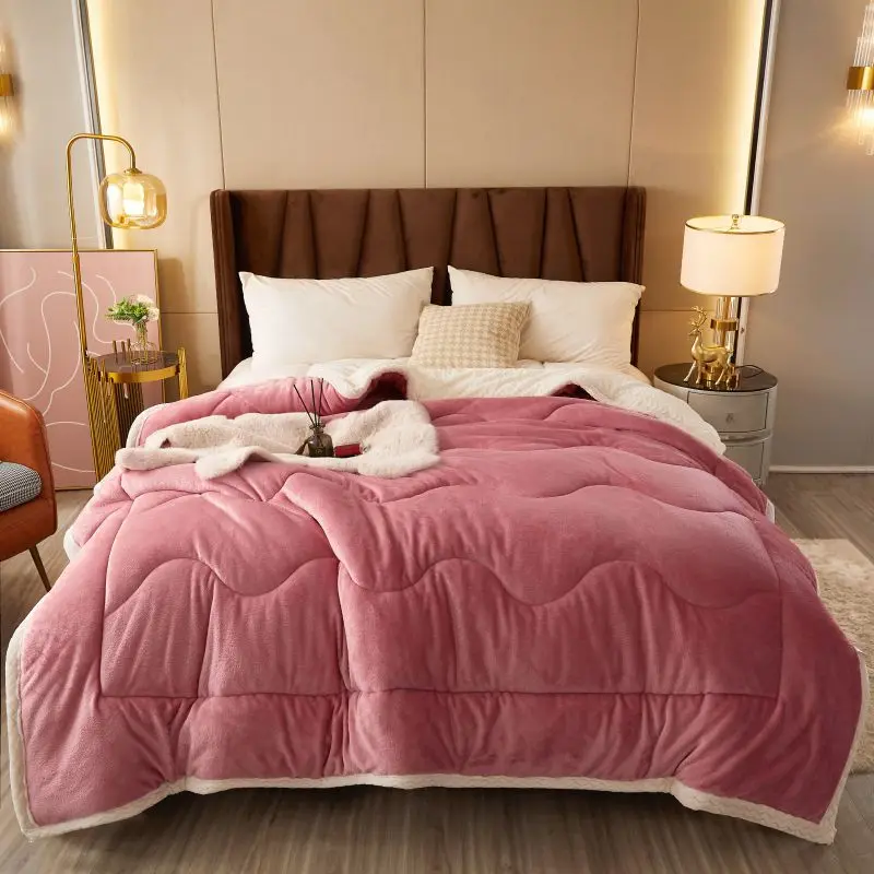 Winter Thicken Flannel Blanket for Beds Solid Color Stripe Throw Single/Queen/King Size Pink Bedspreads Soft Warm | Дом и сад