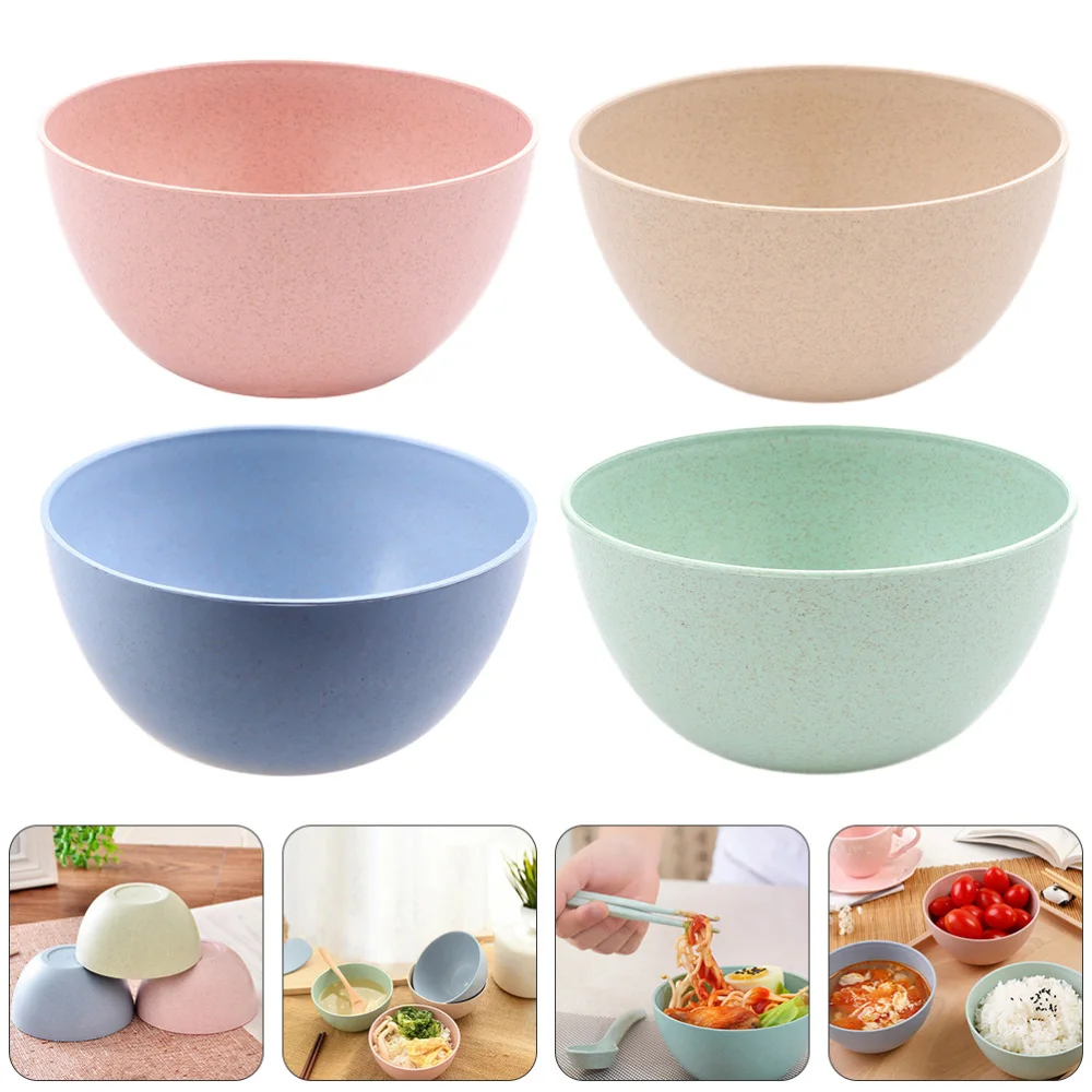 

4pcs Household Wheat Straw Instant Noodle Bowls Rice Bowls (Assorted Color)