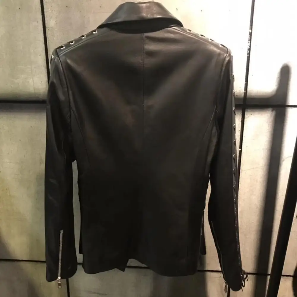Sheepskin coat real genuine jacket with buttons 2020 autumn fashion overcoat leather business suit women
