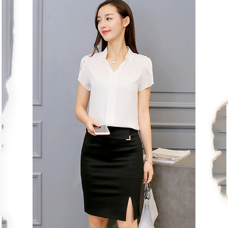 

Solid Color Chiffon Top 2020 Summer New Sexy V Neck Short Sleeved Casual Blouse Button Fashion Wild Blouse