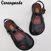 careaymade summer genuine leather big head wide sandals womens original handmade single soft sole loose breathable sandals