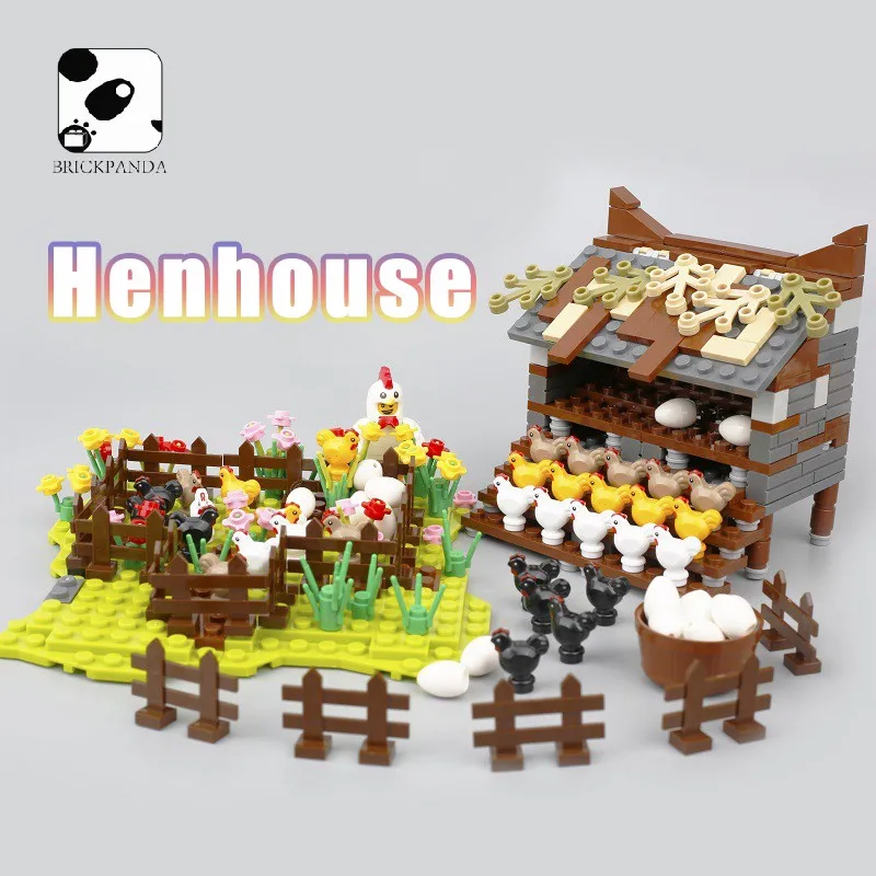 

City Building Blocks Henhouse Farm MOC Animal Chicken House Roost Plant Eggs Minifigs Accessories DIY SET Toy Gift for Children